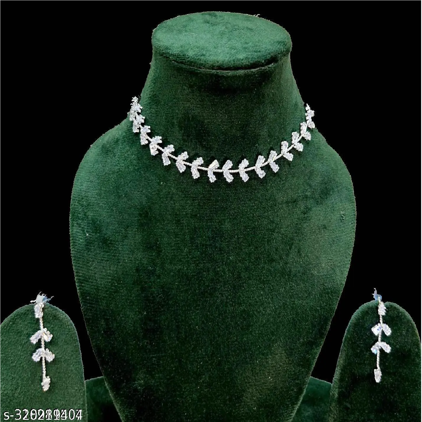 Shimmering Silver White AD Stones Jerkin Necklace Jewellery Set For Women